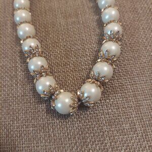 SALE! Pre-Loved Chunky Faux Pearl Necklace w/ Rhinestone Caps